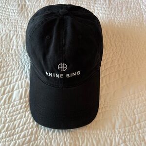 Anine Bing Black Sport Cap with White Monogram